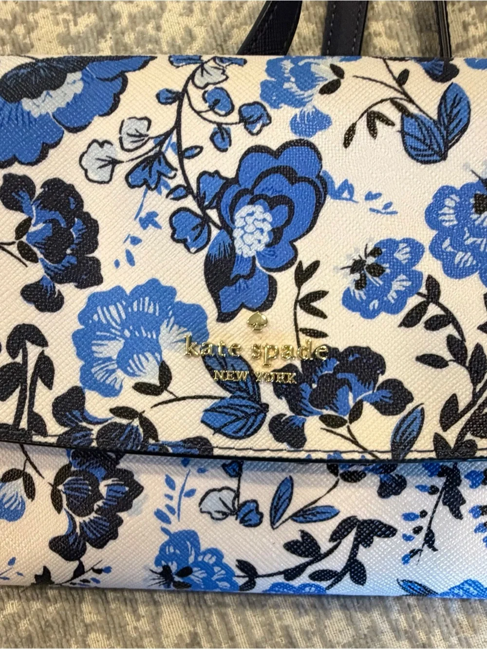 kate spade Blue Floral Crossbody Bag with Black Strap